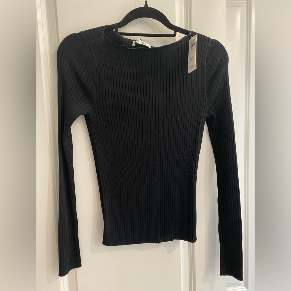 Abercrombie & Fitch Black Ribbed Long Sleeve Top